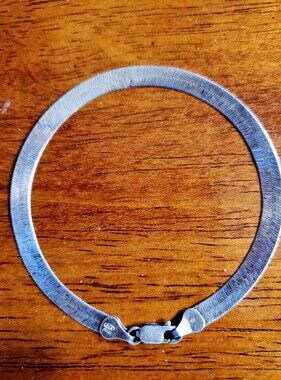 Mens Sterling Silver Bracelet Vintage Herringbone 925 Italy